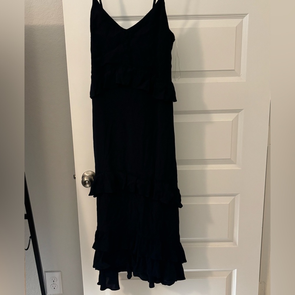 Row A tiered highlow black dress spaghetti straps SZ XL ruffles asymmetrical NWT